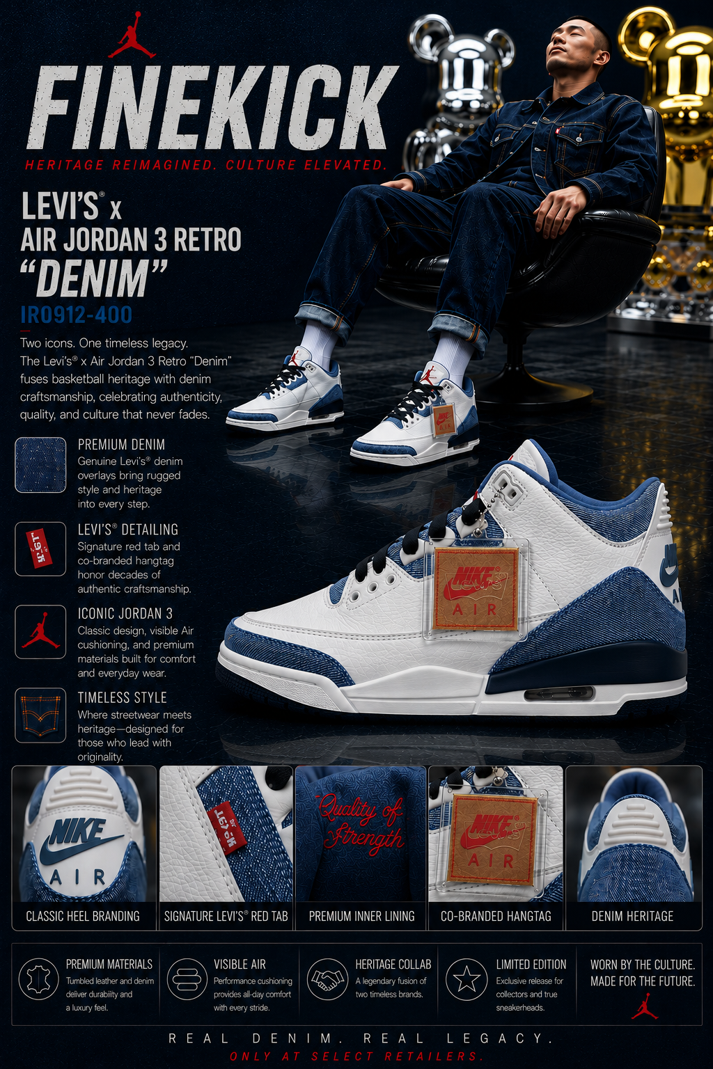 Levi’s x Air Jordan 3 Retro “Denim” IR0912-400
