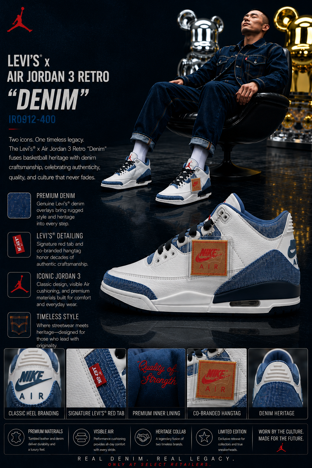 Levi’s x Air Jordan 3 Retro “Denim” IR0912-400