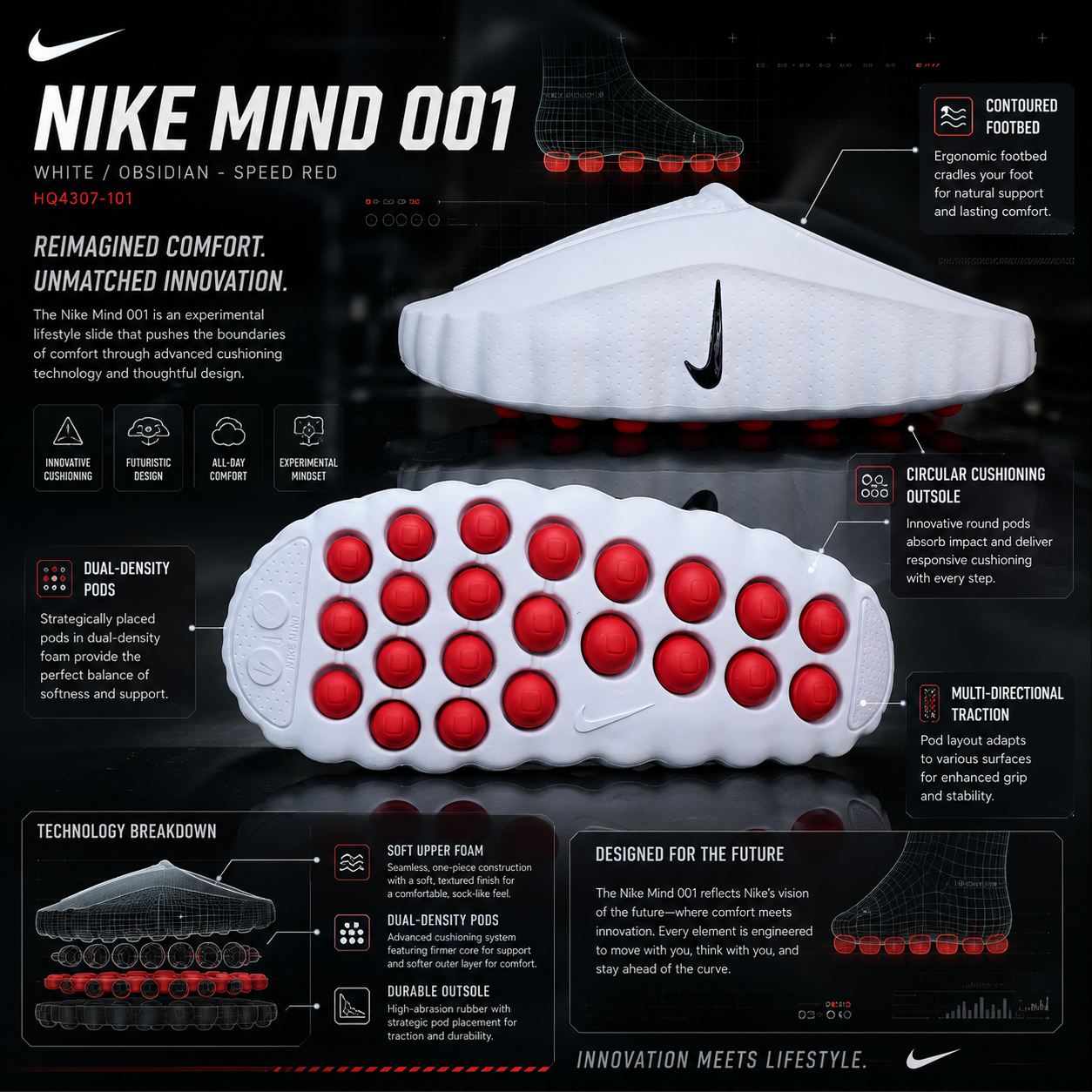 Nike Mind 001 White Obsidian Speed Red HQ4307-101