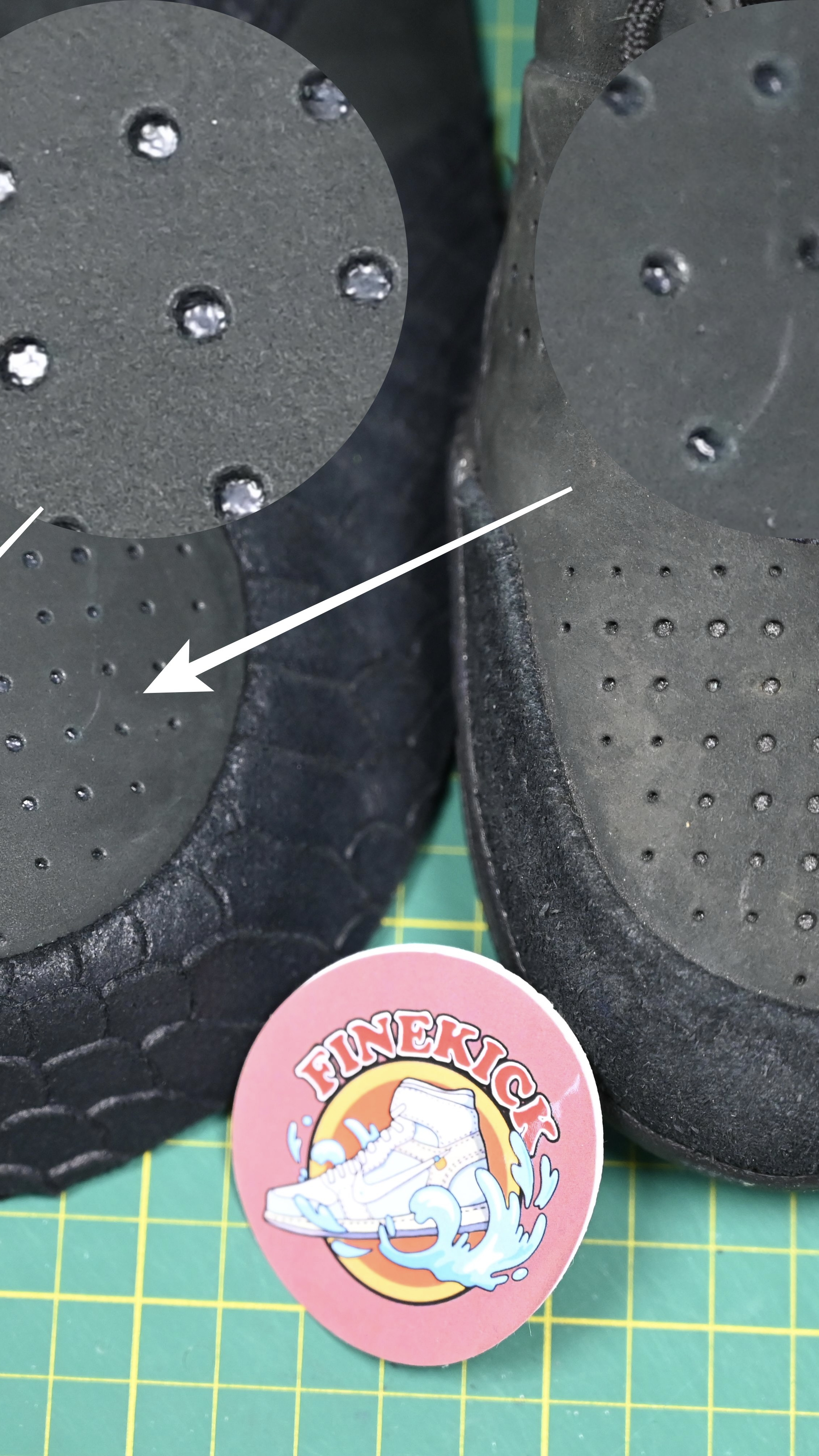 Extreme restoration: In our pursuit of excellence, we carefully studied the upper of the Kobe 4 Protro 'Black Mamba', paying special attention to the different diameters of the hole arrangement.