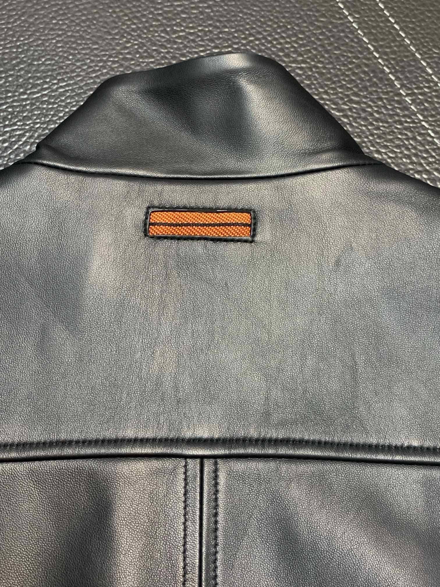Zegna Stand collar leather jacket