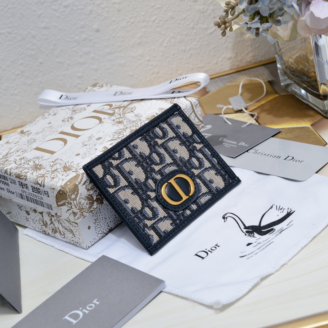 Dior 30 Montaigne Freesia Card Holder Blue Dior Oblique Jacquard