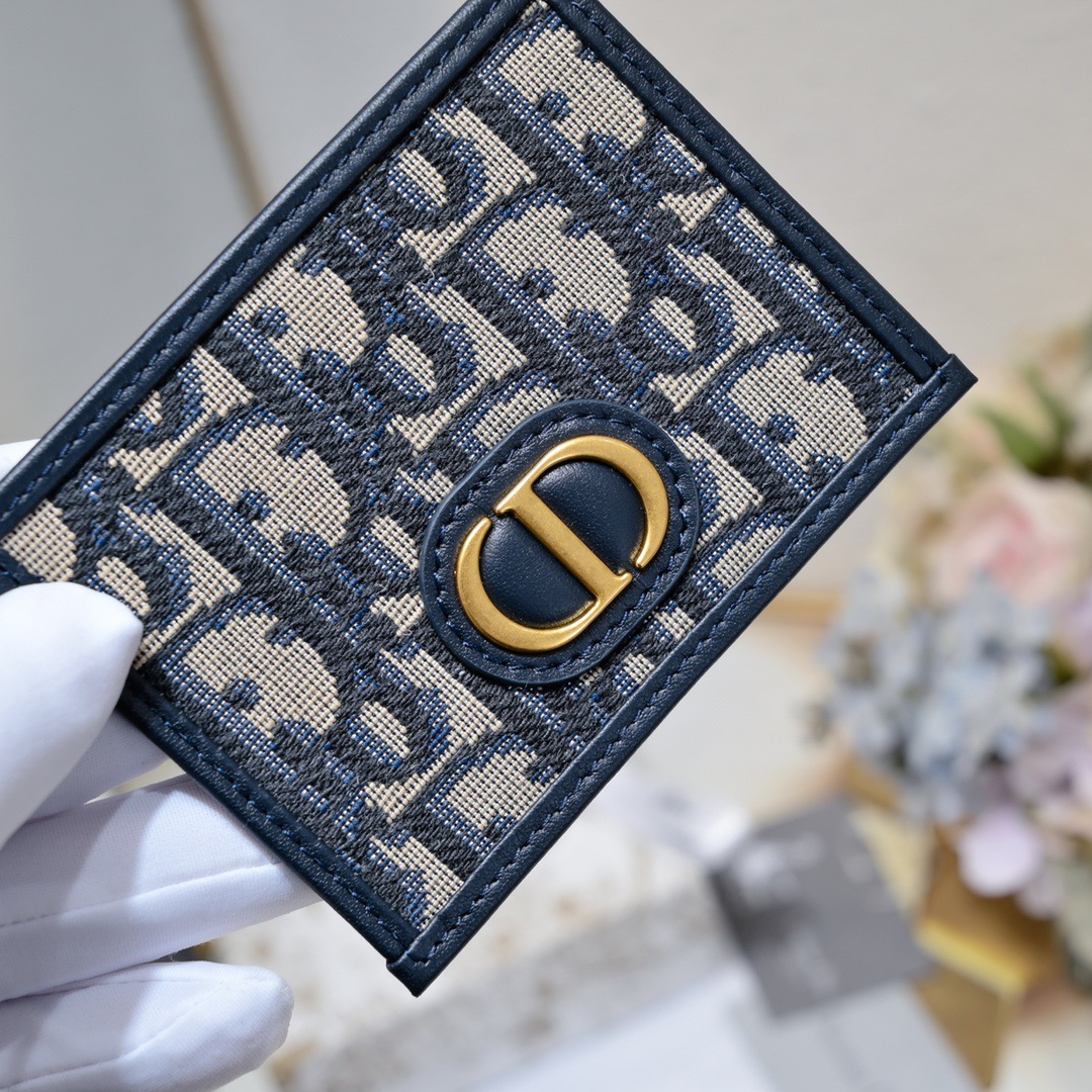 Dior 30 Montaigne Freesia Card Holder Blue Dior Oblique Jacquard