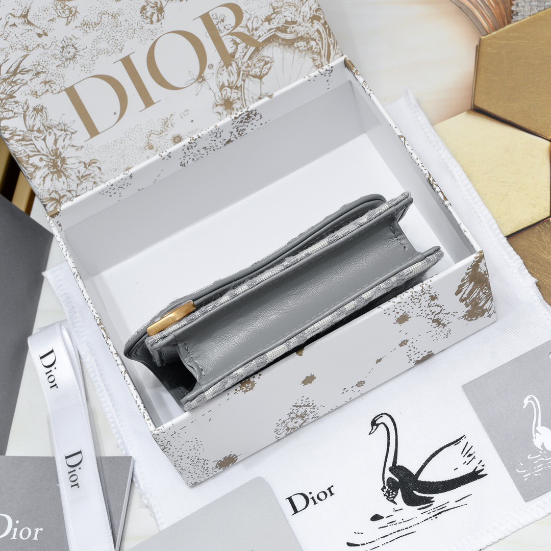 Saddle Bloom Card Holder Gray Dior Oblique Jacquard
