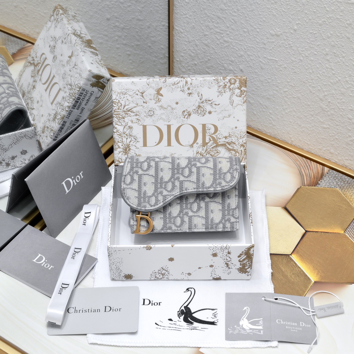 Saddle Bloom Card Holder Gray Dior Oblique Jacquard