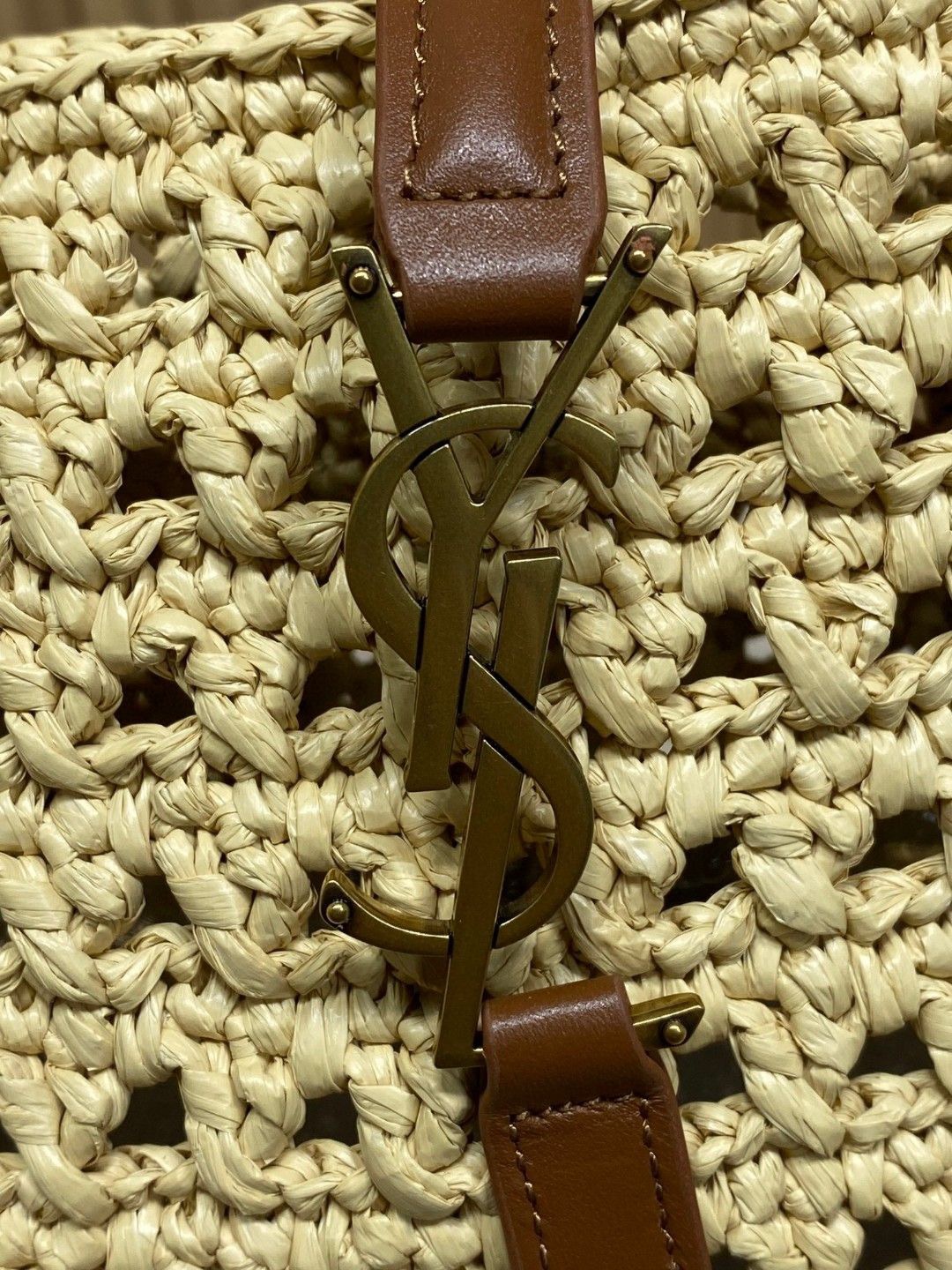 YSL Apricot Braid/Gold Handmade Braided Bag Raffia Braided Style No.: 690941  Size: 30×37×14cm