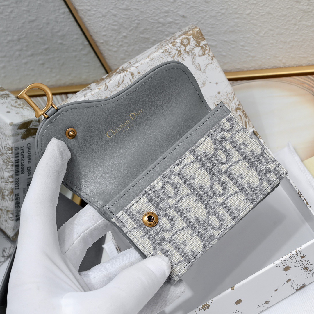 Saddle Bloom Card Holder Gray Dior Oblique Jacquard