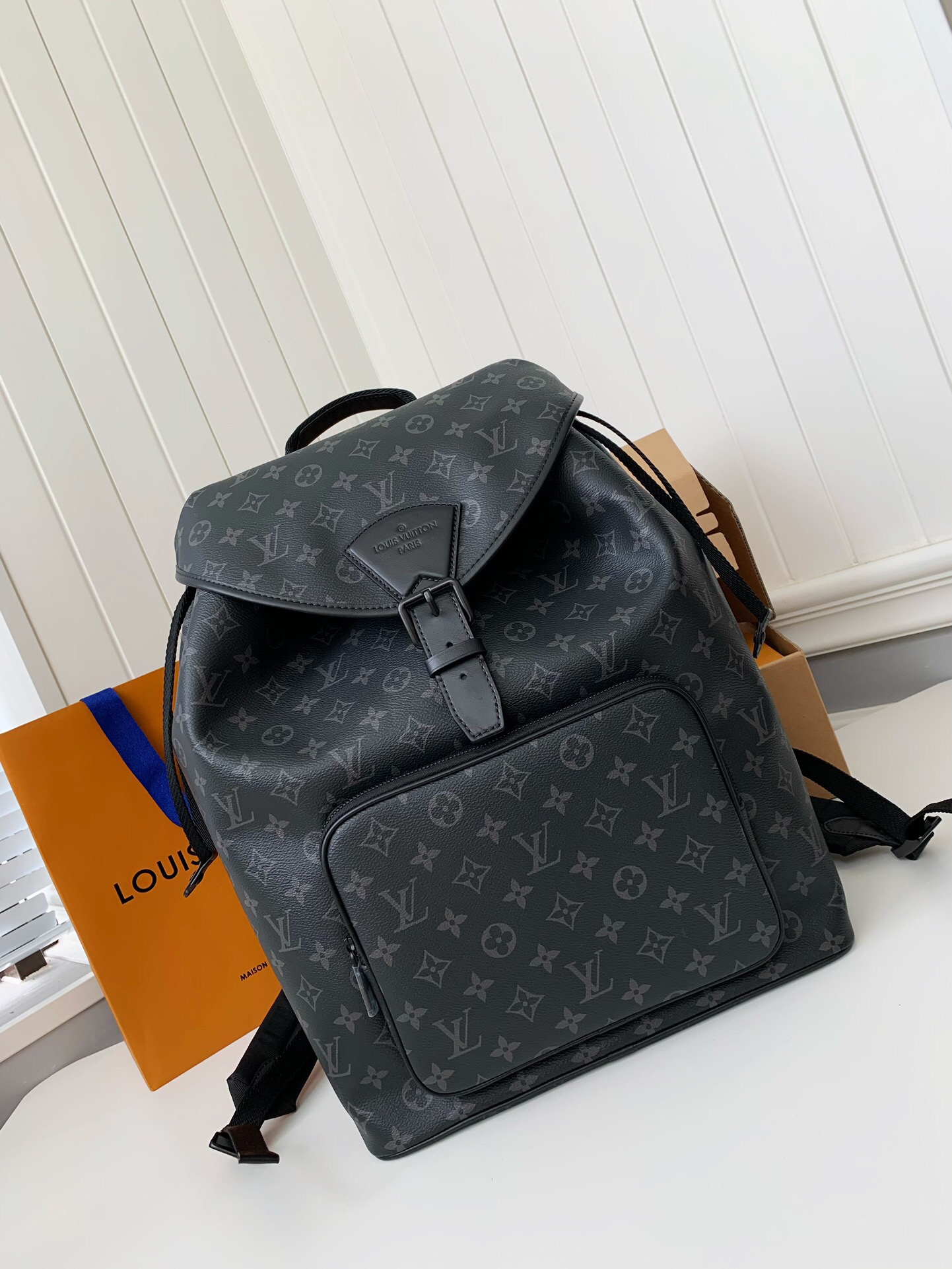 L*V's New MONTSOURIS Men's Black Flower Backpack M45583, Top Quality Size: 32 * 40 * 19cm