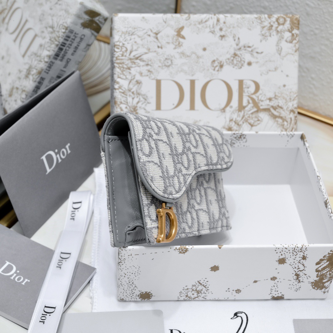 Saddle Bloom Card Holder Gray Dior Oblique Jacquard