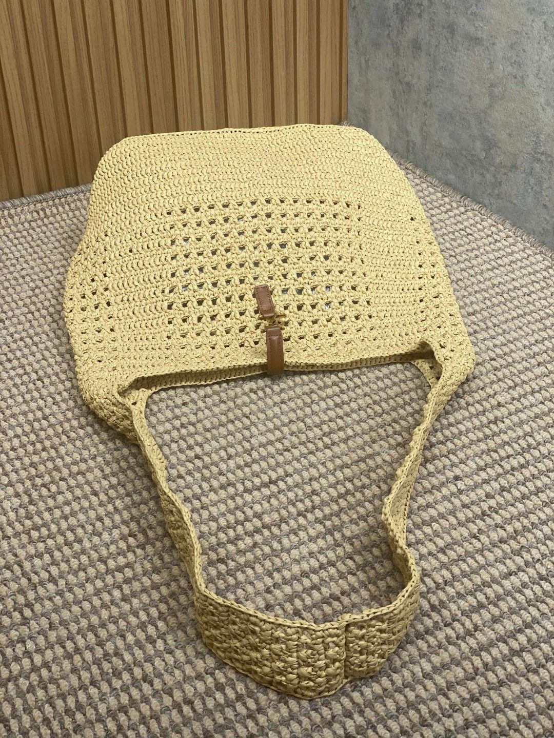 YSL Apricot Braid/Gold Handmade Braided Bag Raffia Braided Style No.: 690941  Size: 30×37×14cm