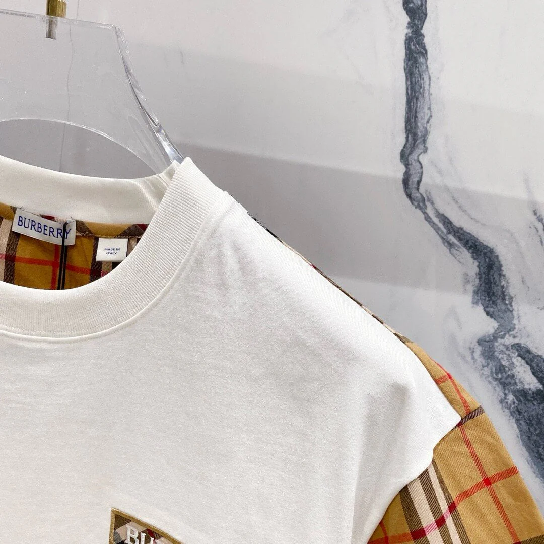 Checkered Stripes At Sleeves T Shirt