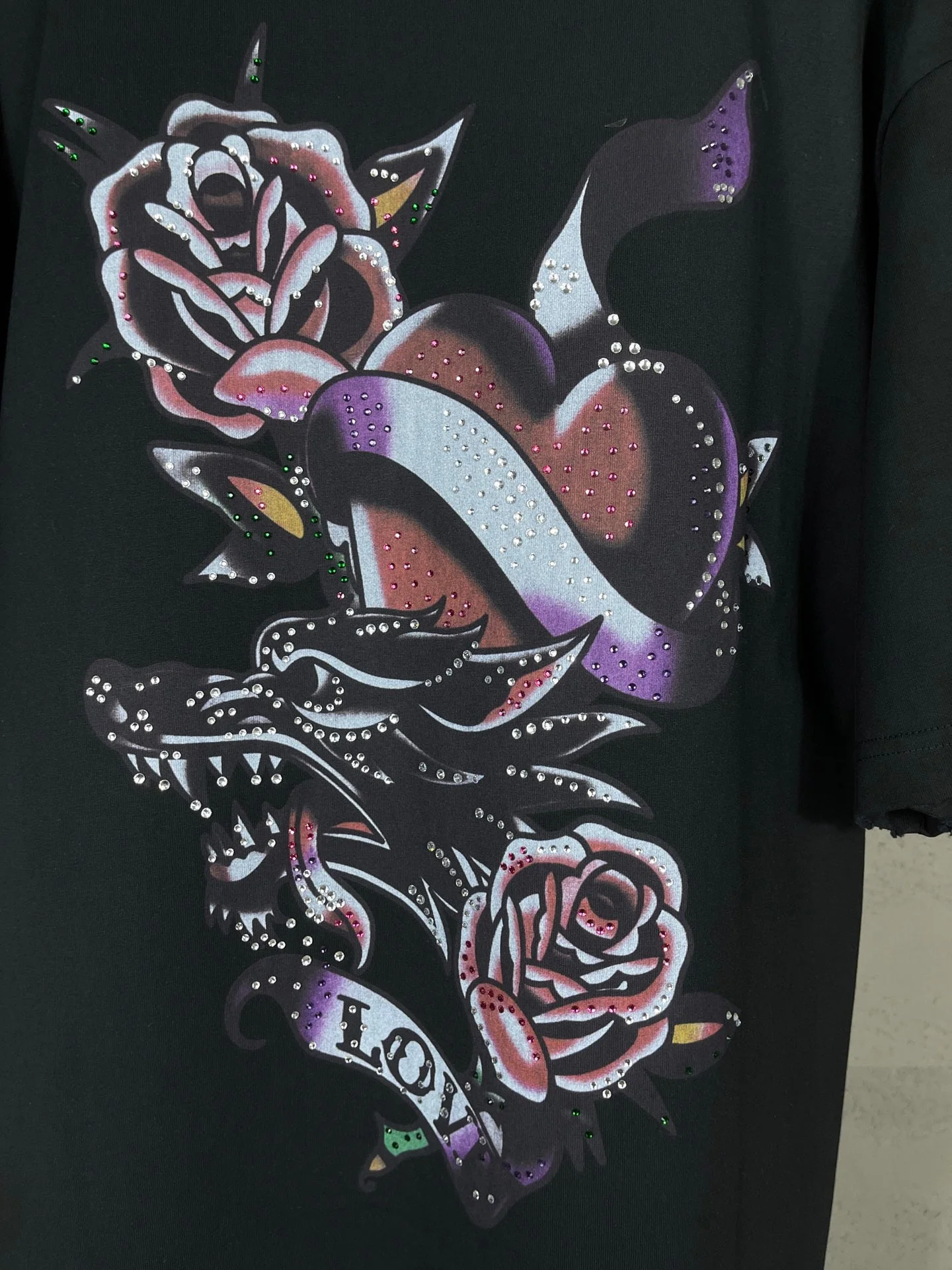 Front & Back Rhinestone Destroyed T-Shirt