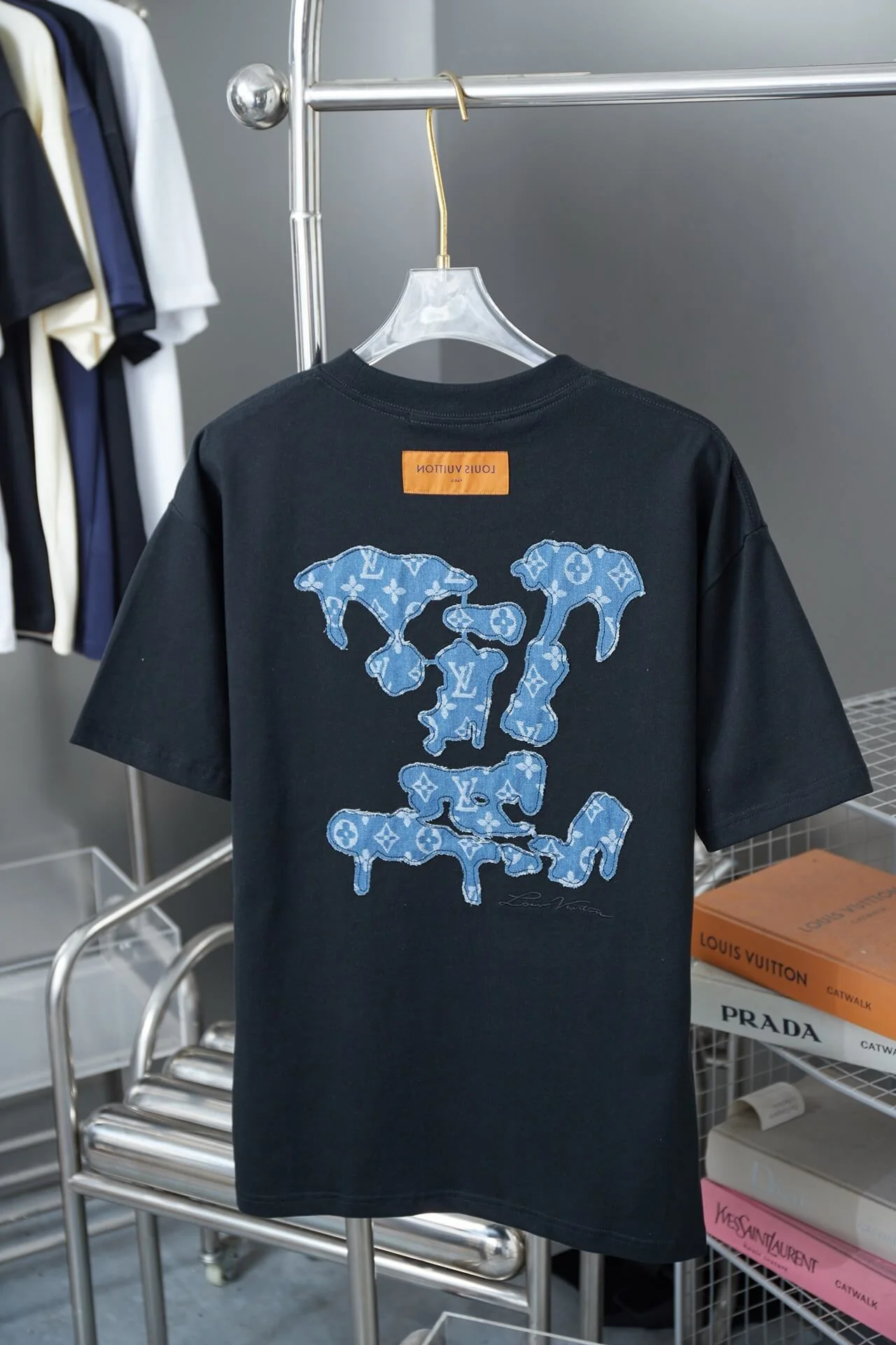 Embroidered Denim Patchwork T Shirt