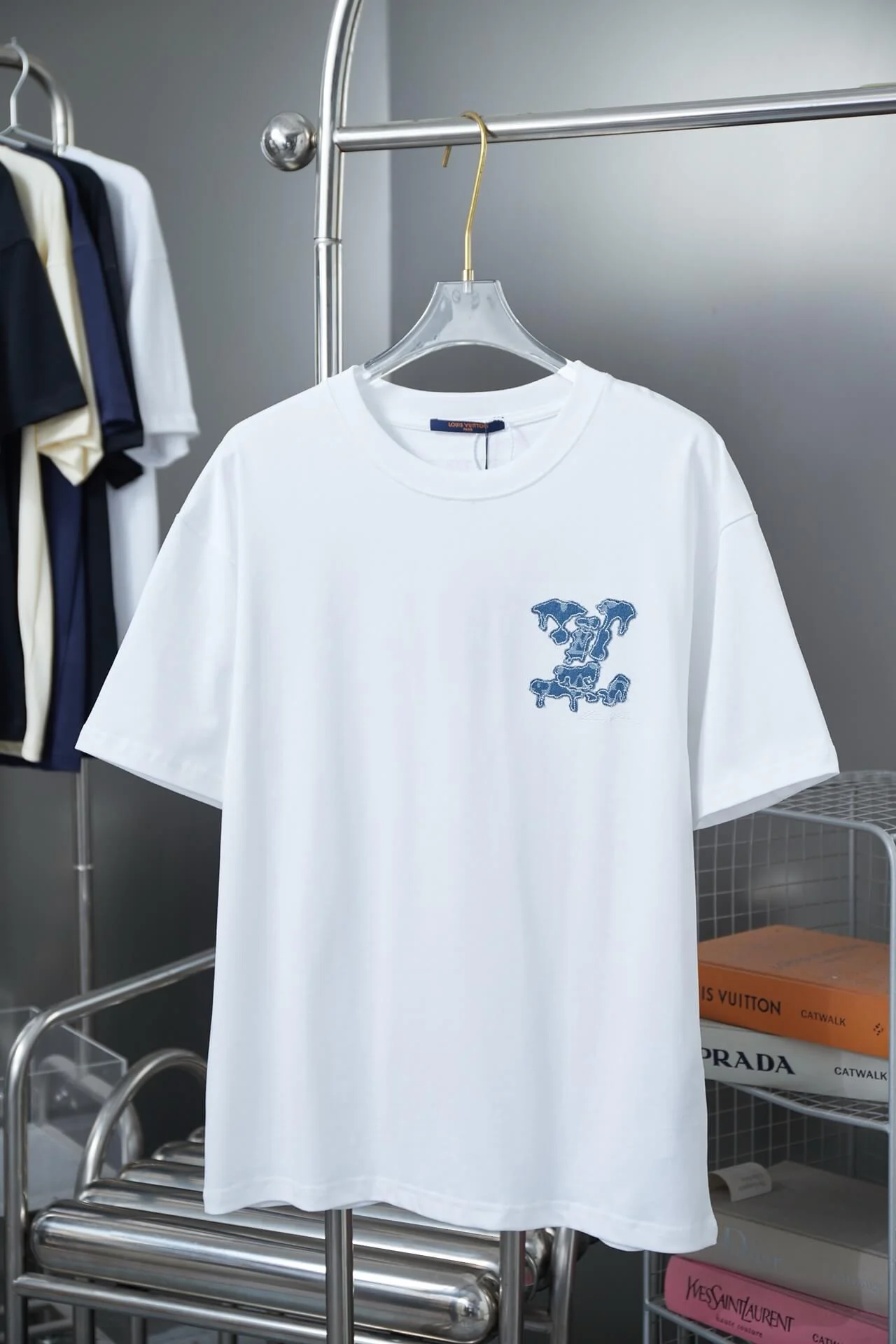 Embroidered Denim Patchwork T Shirt