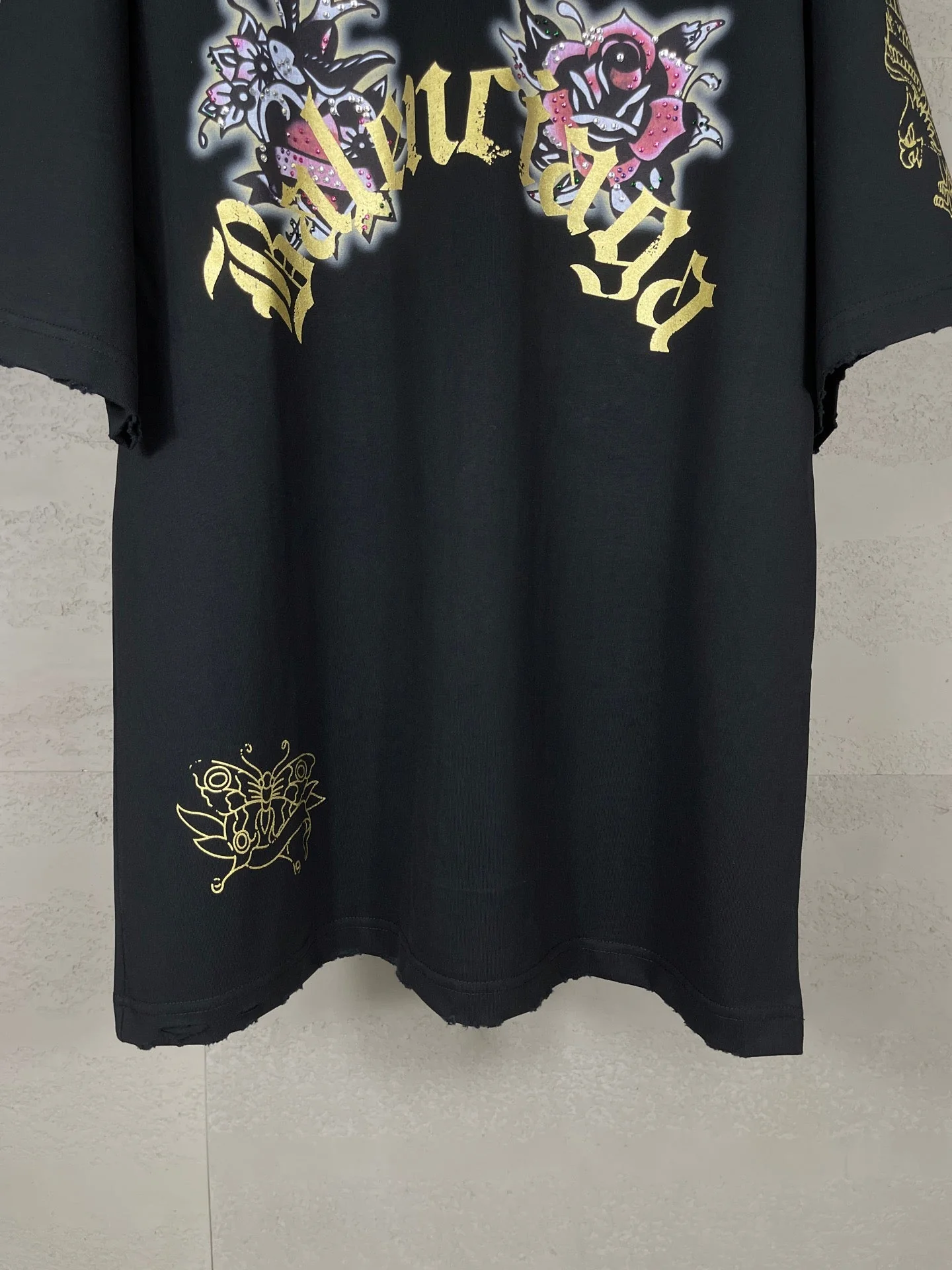 Front & Back Rhinestone Destroyed T-Shirt