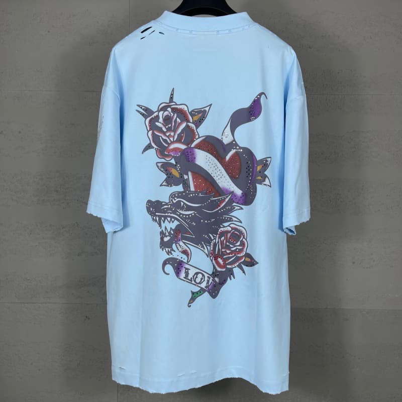 Front & Back Rhinestone Destroyed T-Shirt