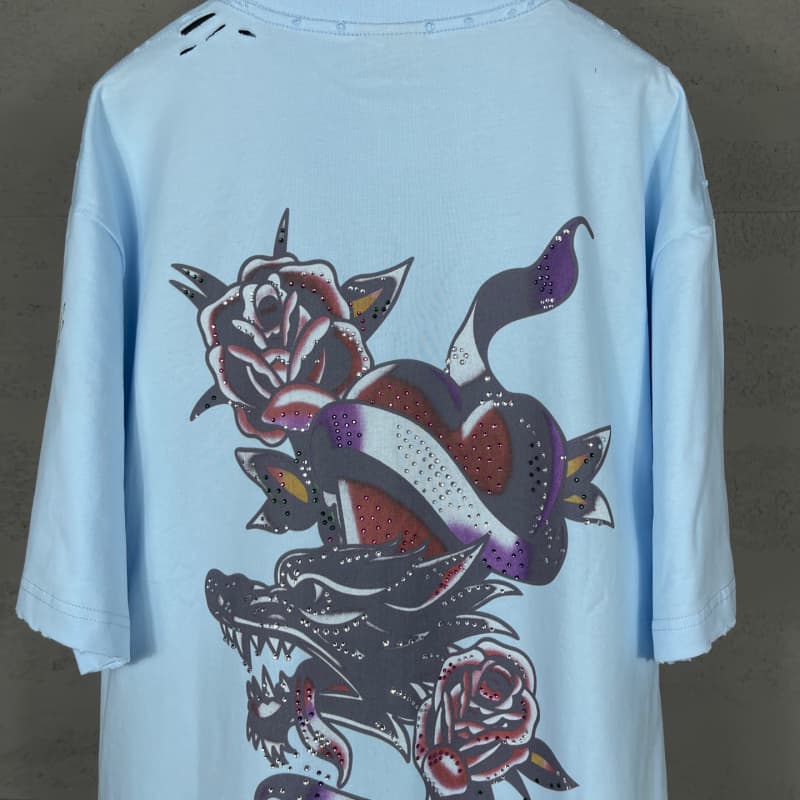 Front & Back Rhinestone Destroyed T-Shirt