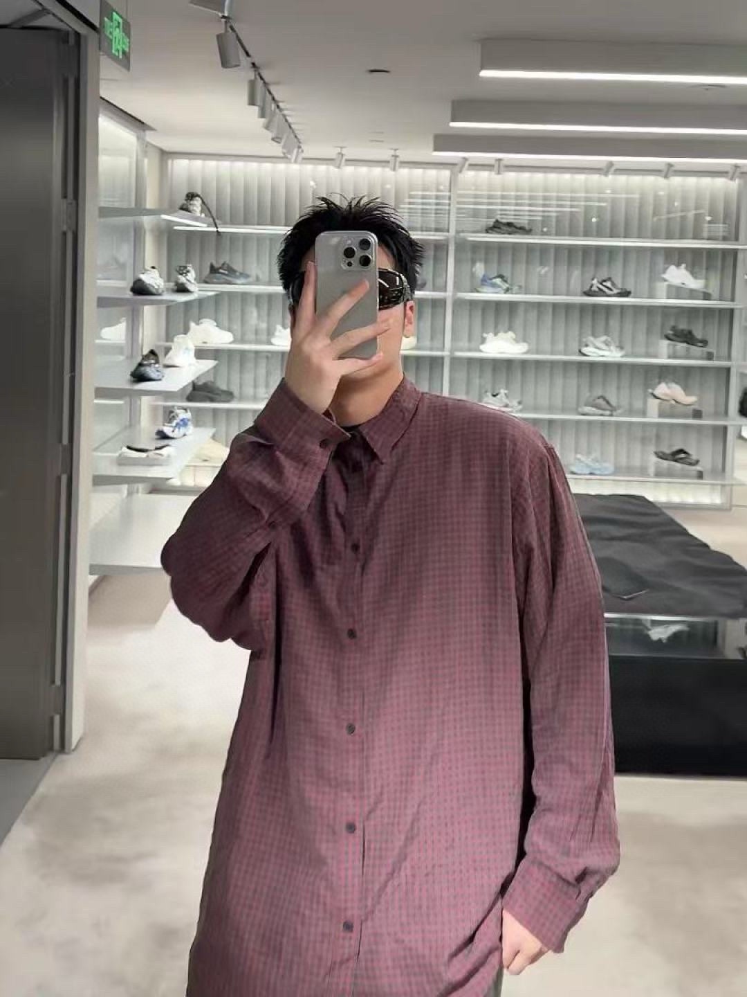 Balanciag@ Plaid Long-Sleeve Collared Shirt