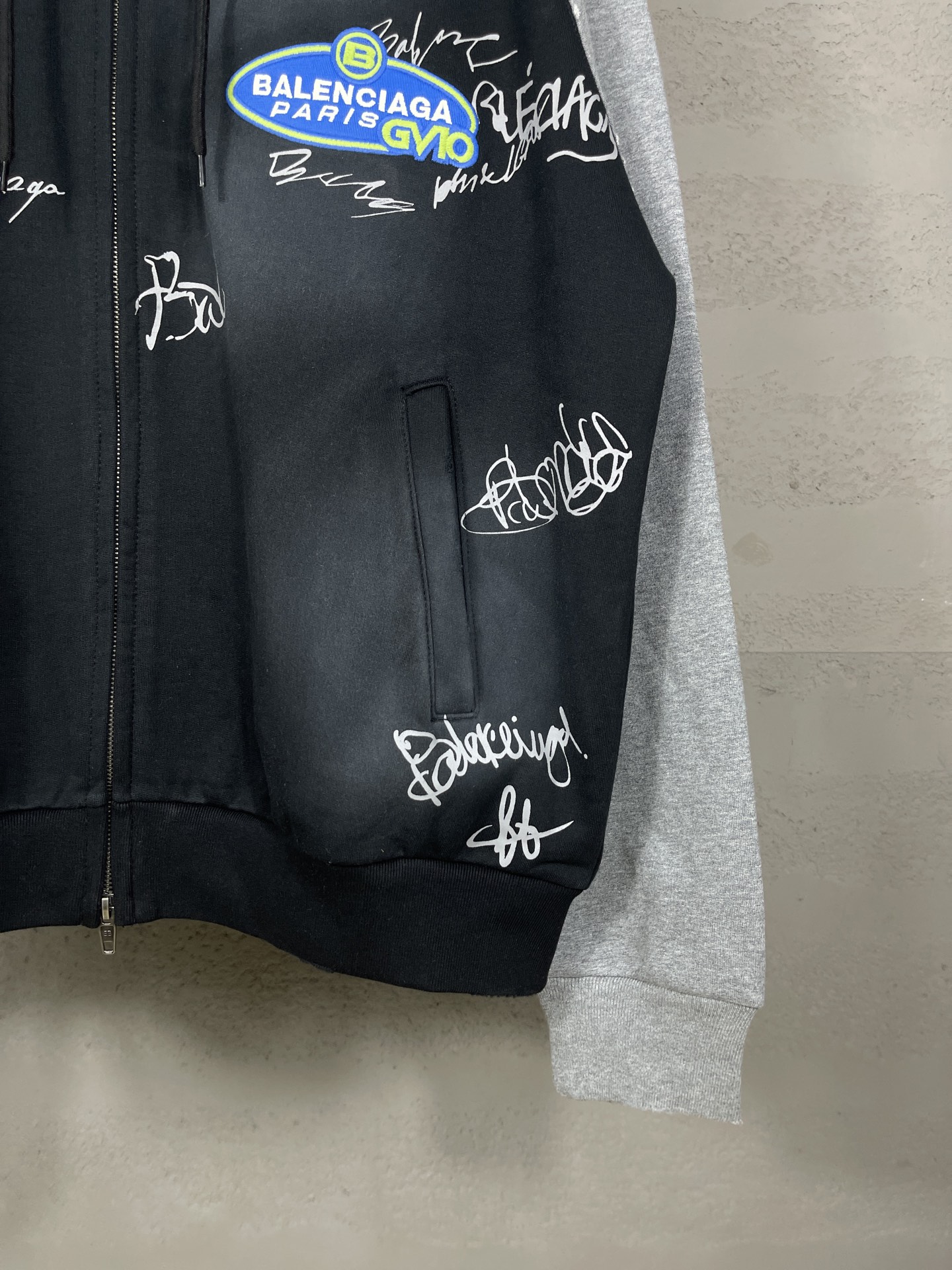 Balanciag@ Signature Print Hand-Painted Graffiti Cardigan Hoodie FW26