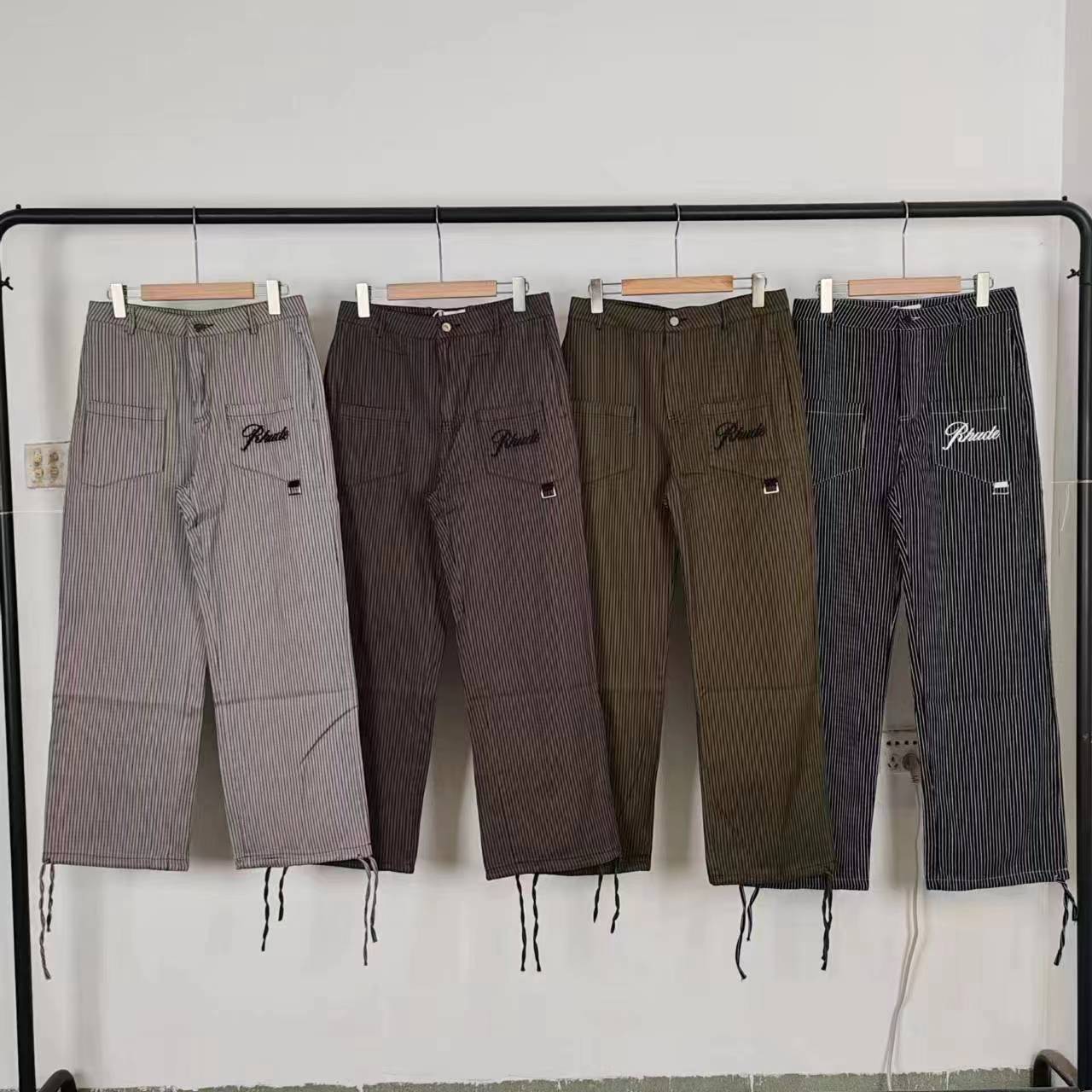 RHUDE Classic Striped Cargo Pants with Embroidered Letter Logo
