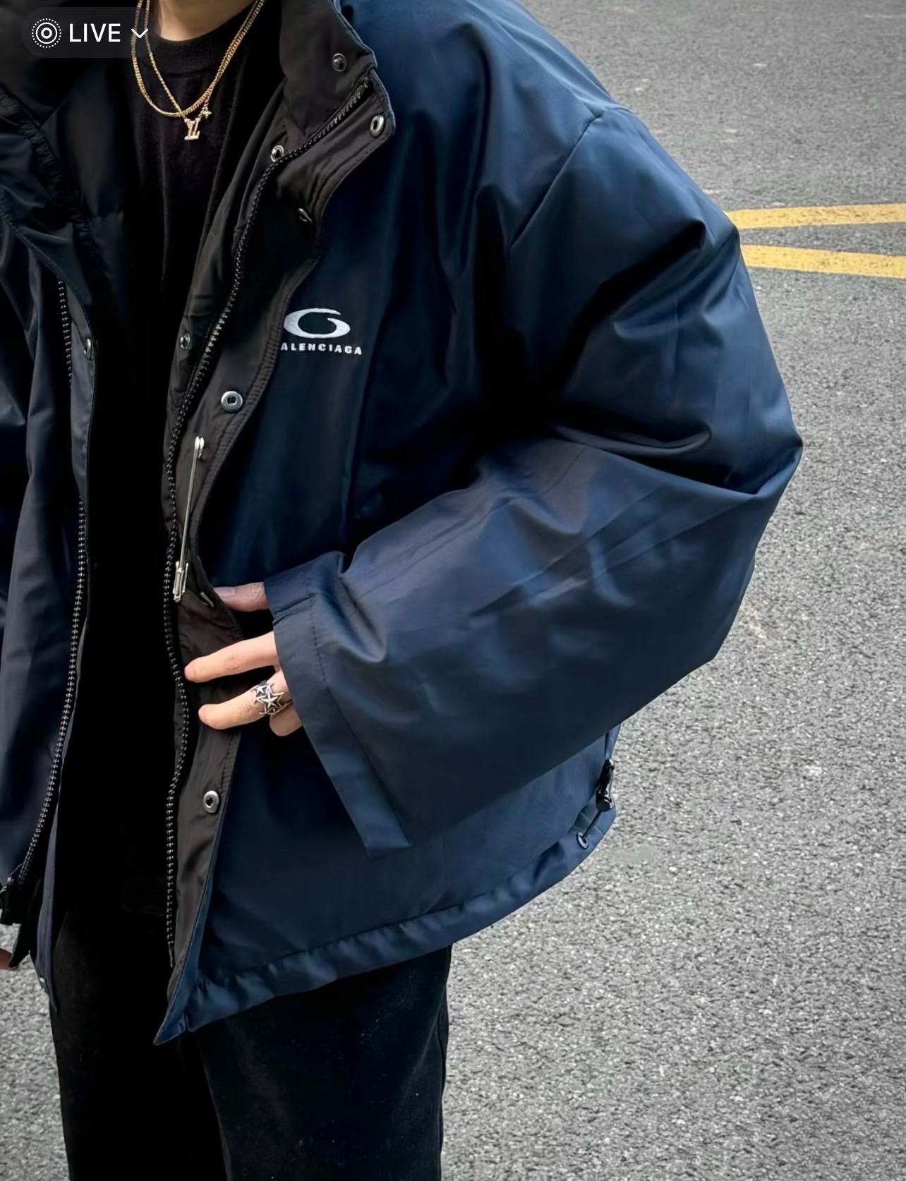 Balanciag@ Reversible Pin-Detail Down Jacket