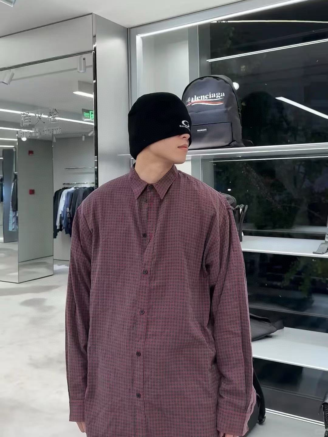 Balanciag@ Plaid Long-Sleeve Collared Shirt
