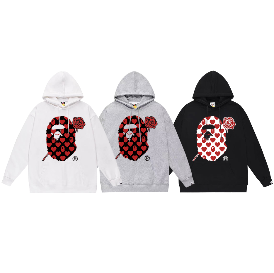 BAPE red rose Ape Head heart graphic hoodie