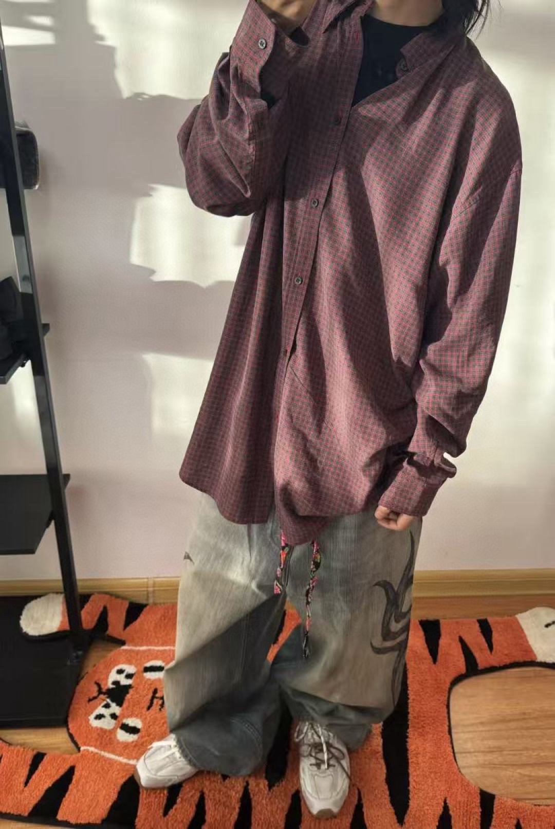 Balanciag@ Plaid Long-Sleeve Collared Shirt