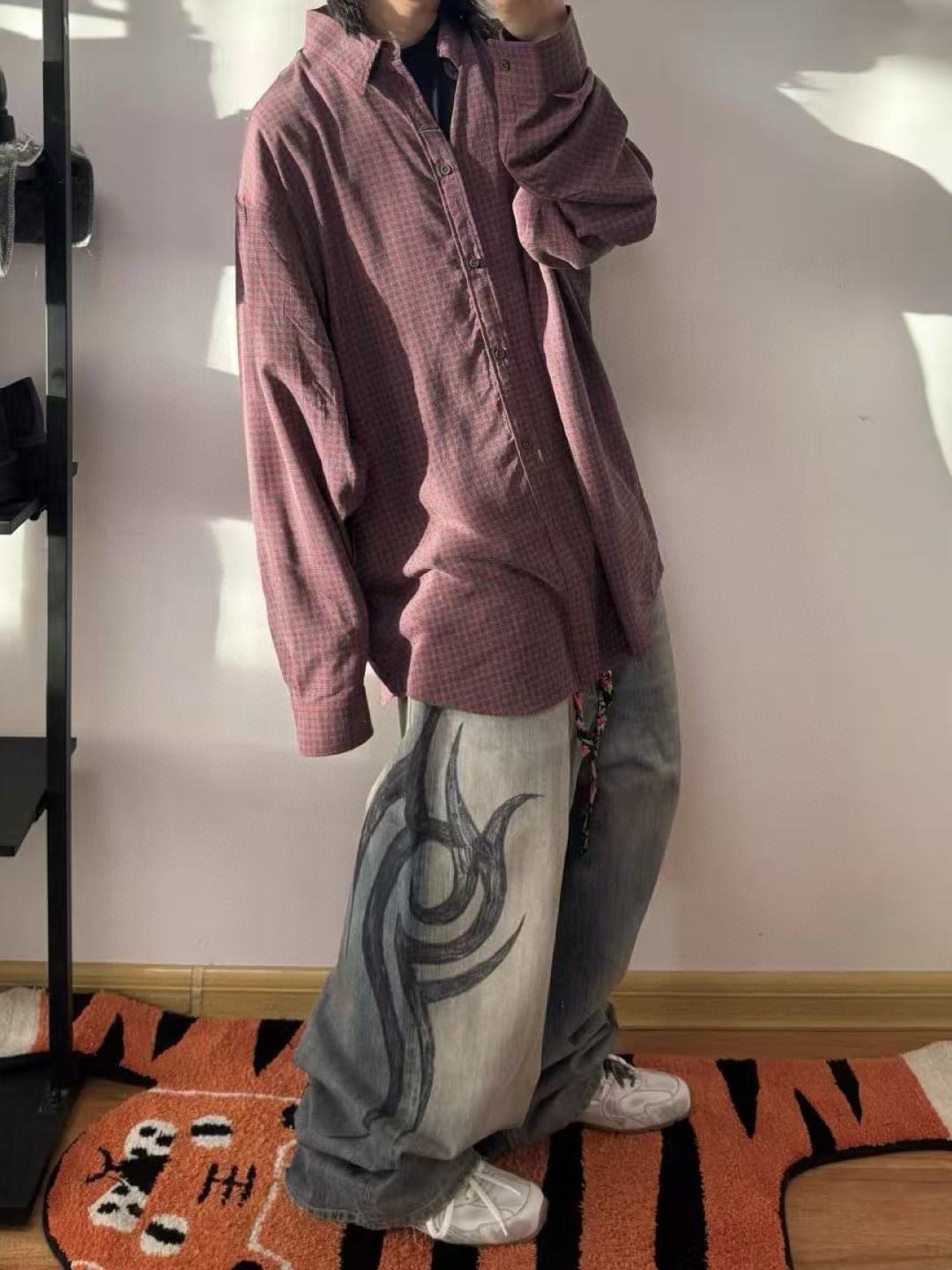 Balanciag@ Plaid Long-Sleeve Collared Shirt