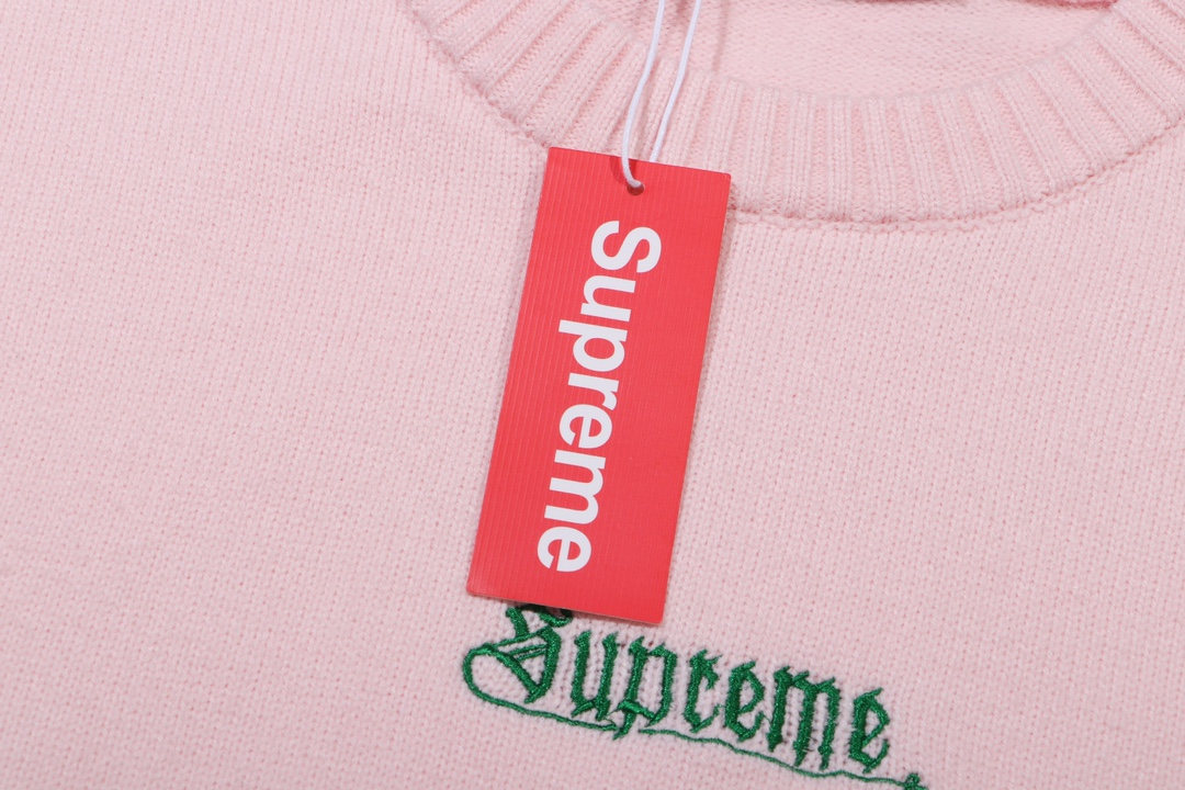 Supreme Embroidered Letter Logo Crewneck Wool Knit Sweater