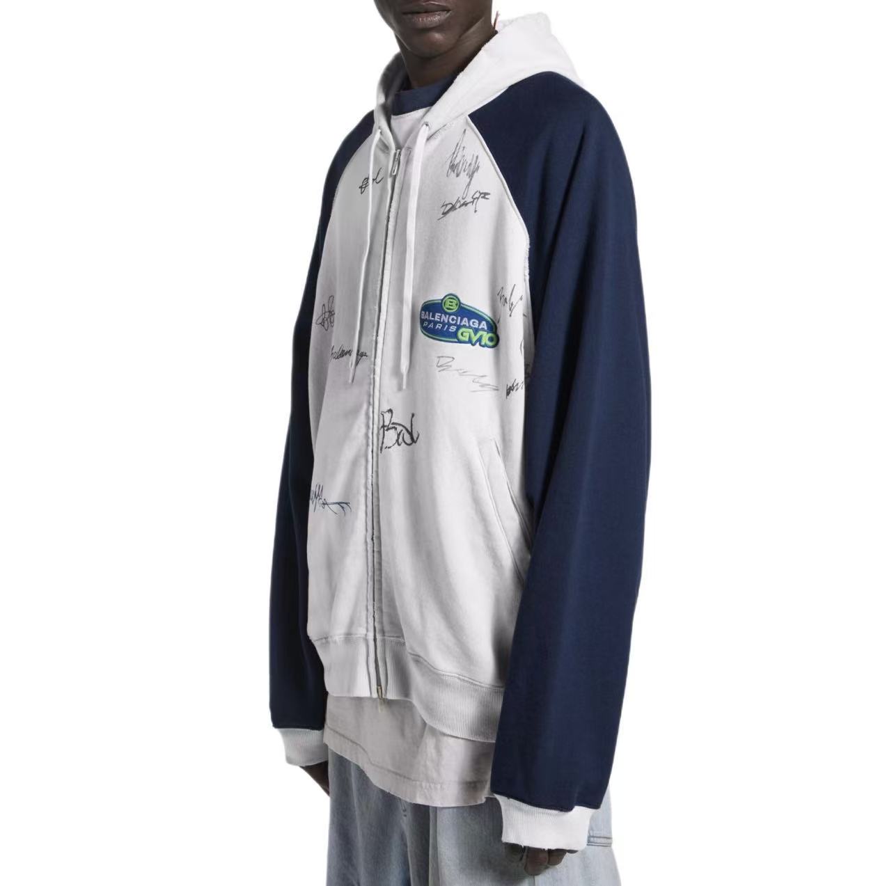 Balanciag@ Signature Print Hand-Painted Graffiti Cardigan Hoodie FW26