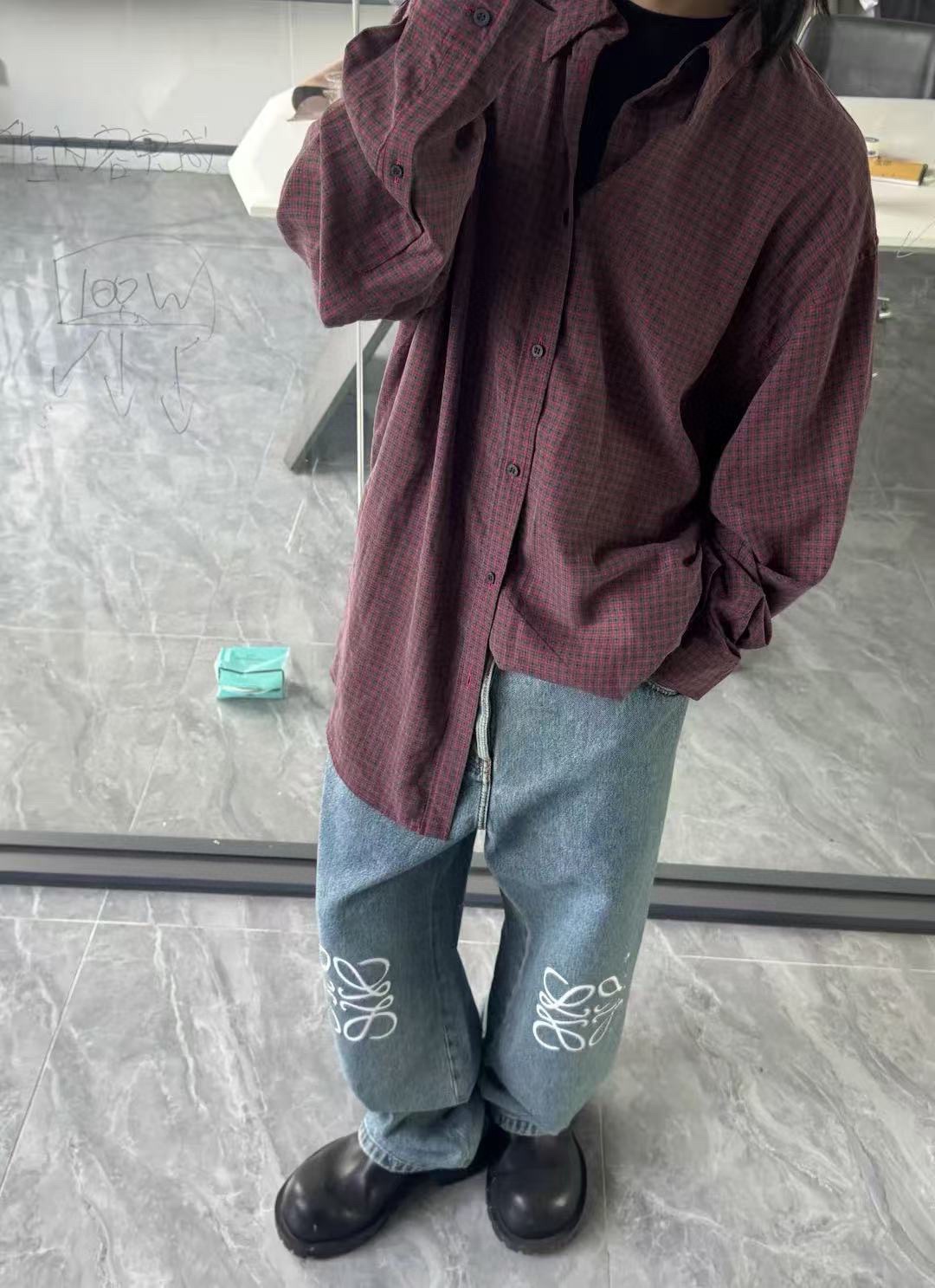 Balanciag@ Plaid Long-Sleeve Collared Shirt