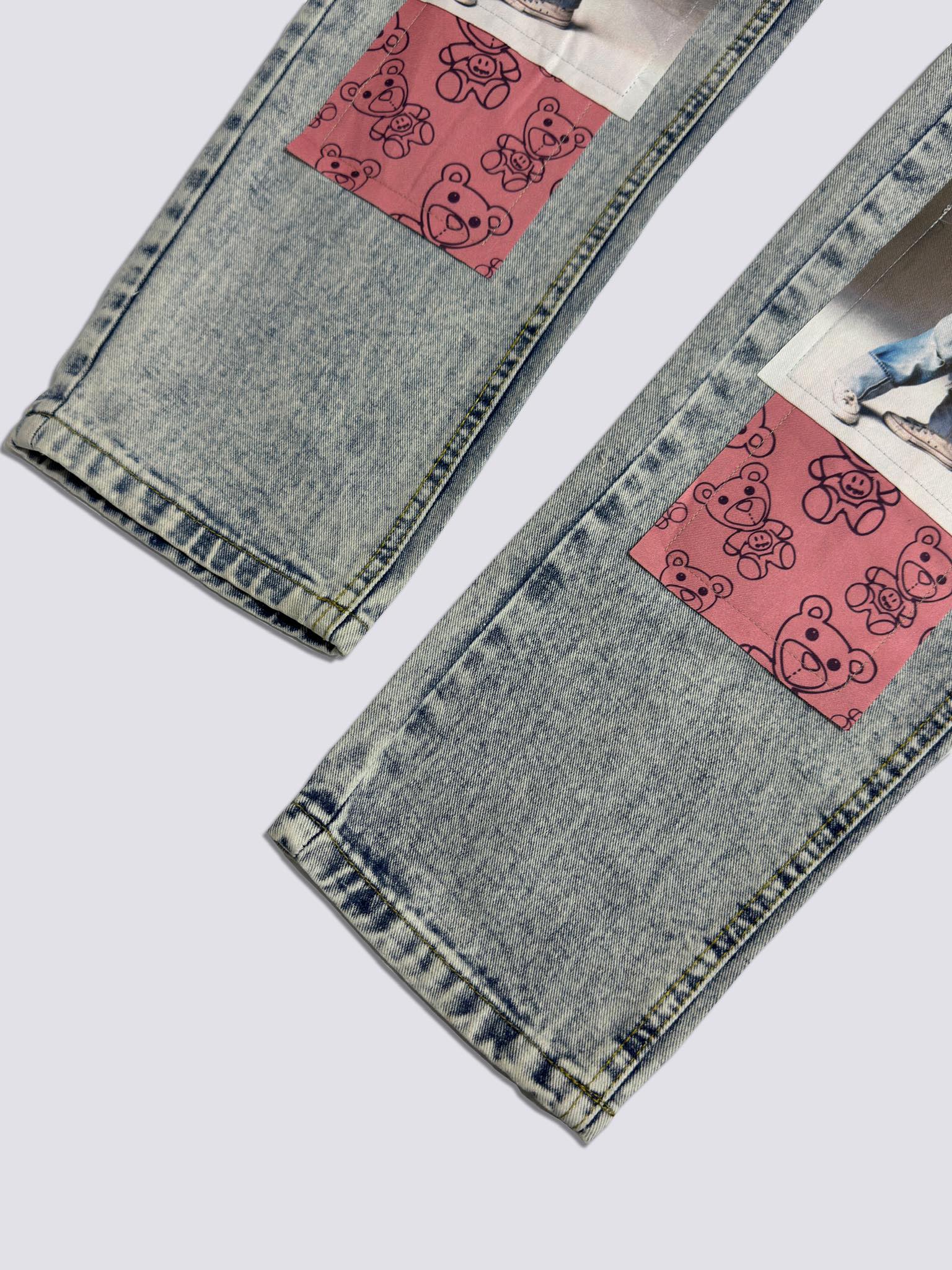 Drew House Smiley Face Digital Picture Sticker Stitching Jeans