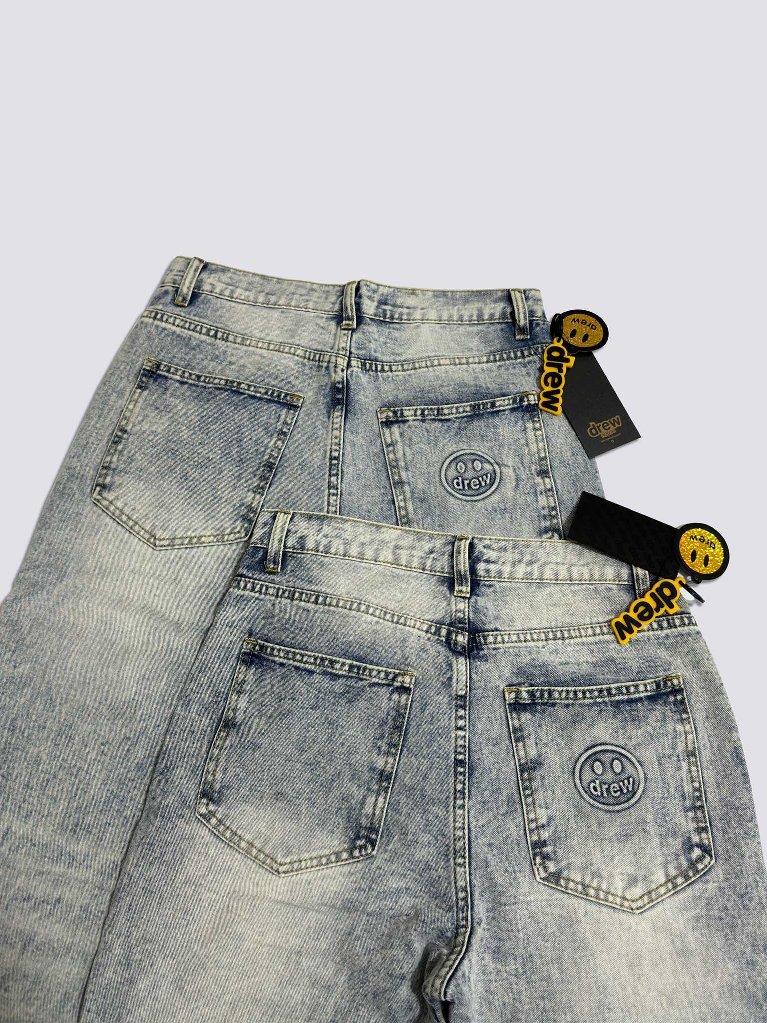 Drew House Smiley Face Digital Picture Sticker Stitching Jeans