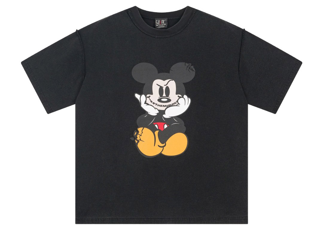 Vintage  Mickey Mouse Cracked Print Washed T-Shirt