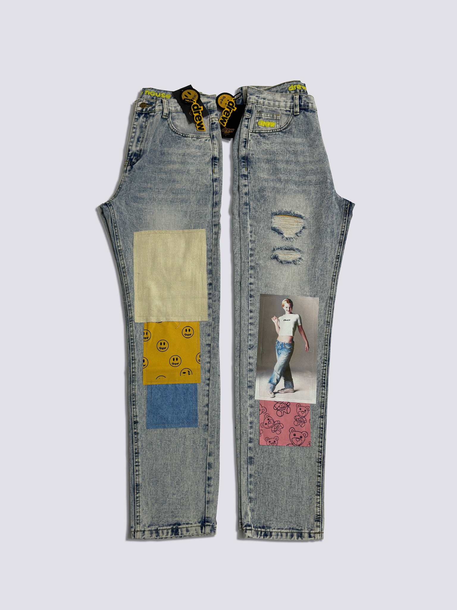 Drew House Smiley Face Digital Picture Sticker Stitching Jeans