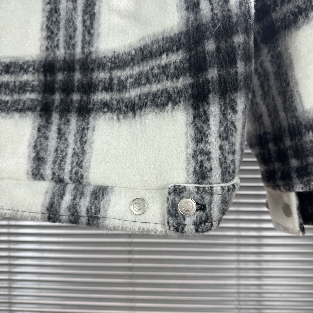 Stone 1sland Black and White Checkered Wool-cotton Padded Jacket