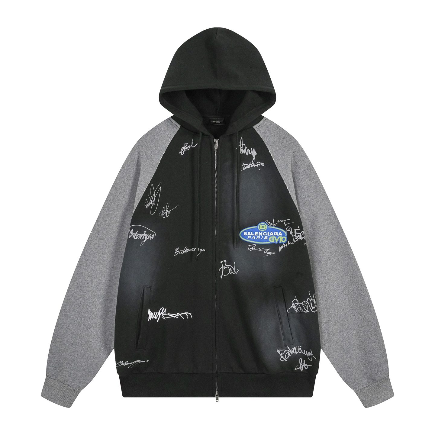 Balanciag@ Signature Print Hand-Painted Graffiti Cardigan Hoodie FW26