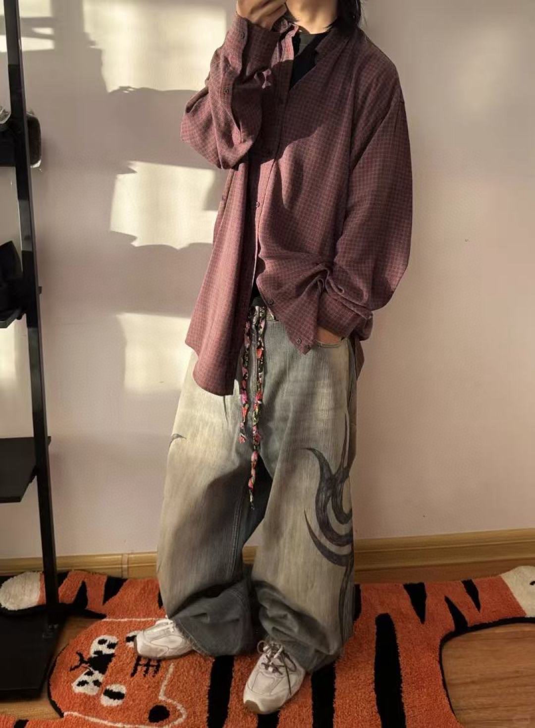 Balanciag@ Plaid Long-Sleeve Collared Shirt