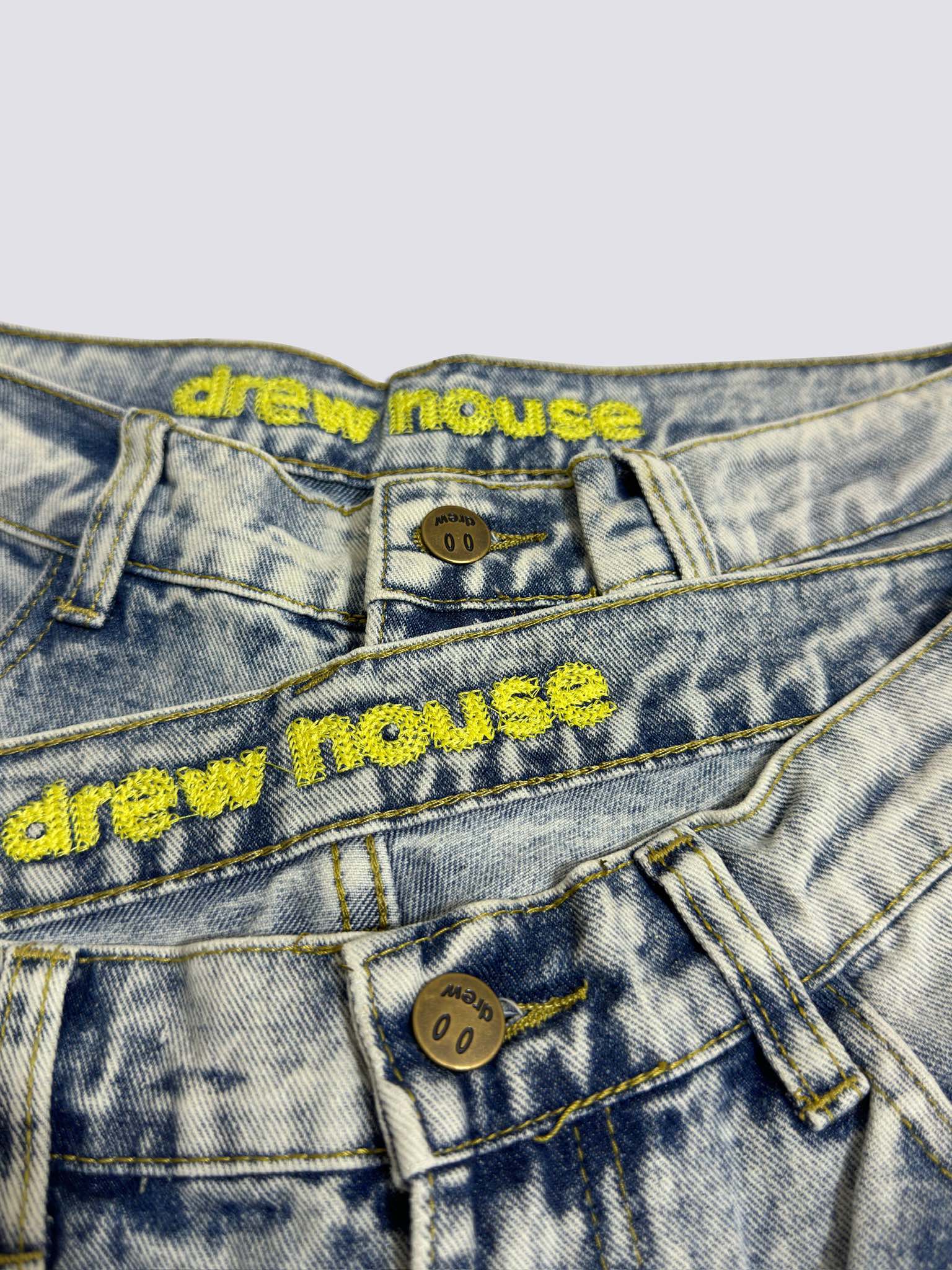 Drew House Smiley Face Digital Picture Sticker Stitching Jeans