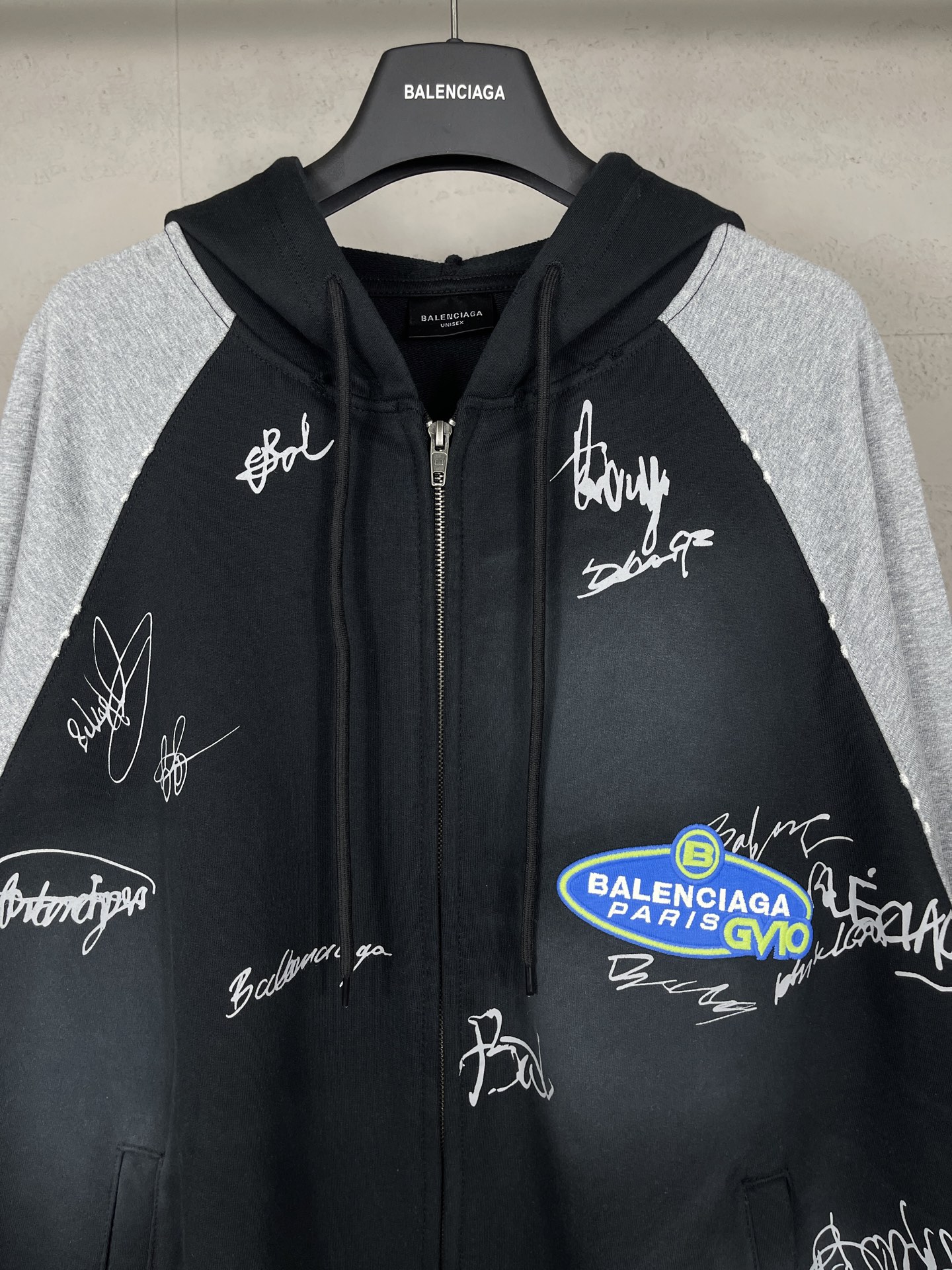 Balanciag@ Signature Print Hand-Painted Graffiti Cardigan Hoodie FW26