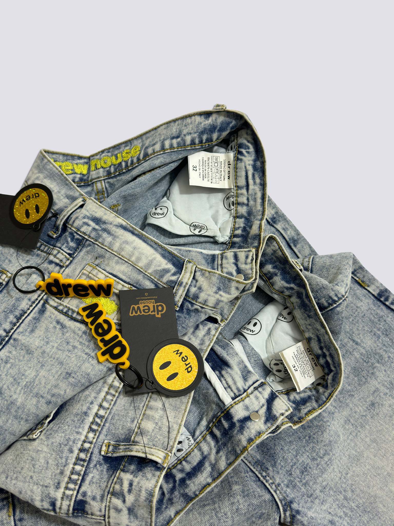 Drew House Smiley Face Digital Picture Sticker Stitching Jeans
