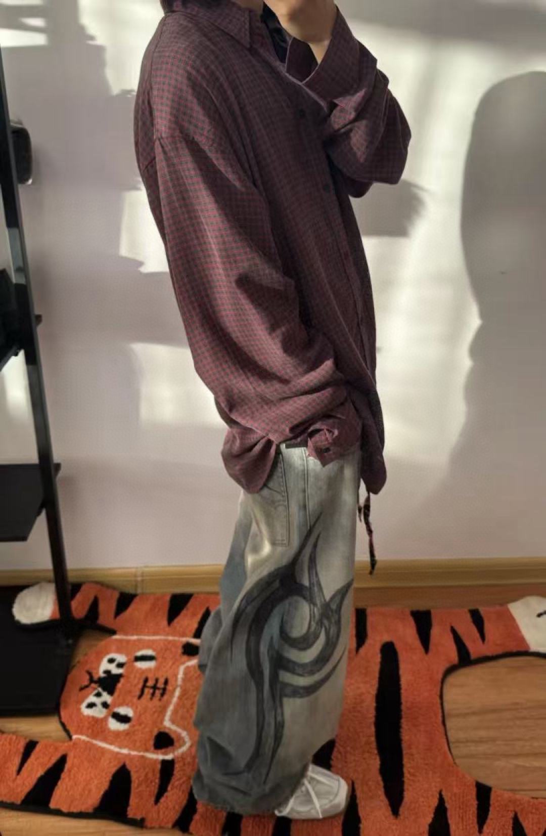 Balanciag@ Plaid Long-Sleeve Collared Shirt