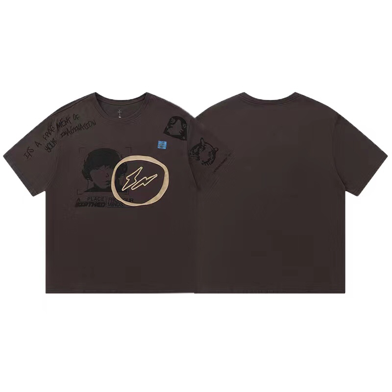 Travis Scott Joint model Hiroshi Fujiwara DJ face printing short sleeves