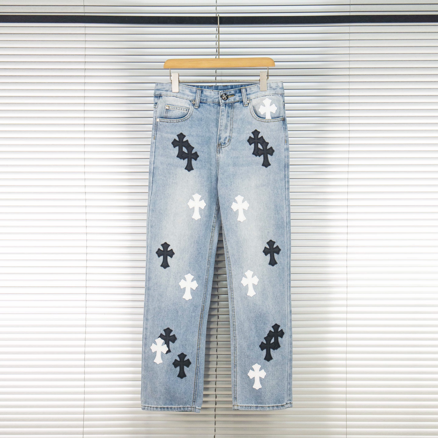 Chrome Hearts Black White Croesses Jeans