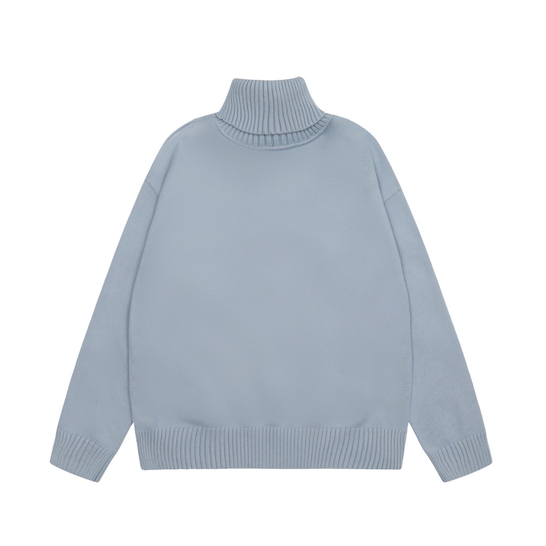Am1 2024SS classic blue jacquard big heart turtleneck sweater
