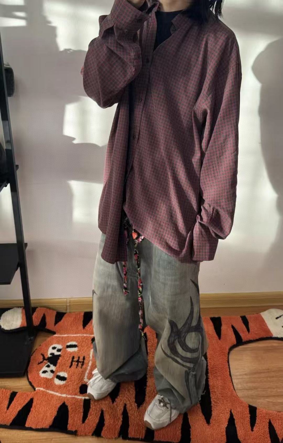 Balanciag@ Plaid Long-Sleeve Collared Shirt