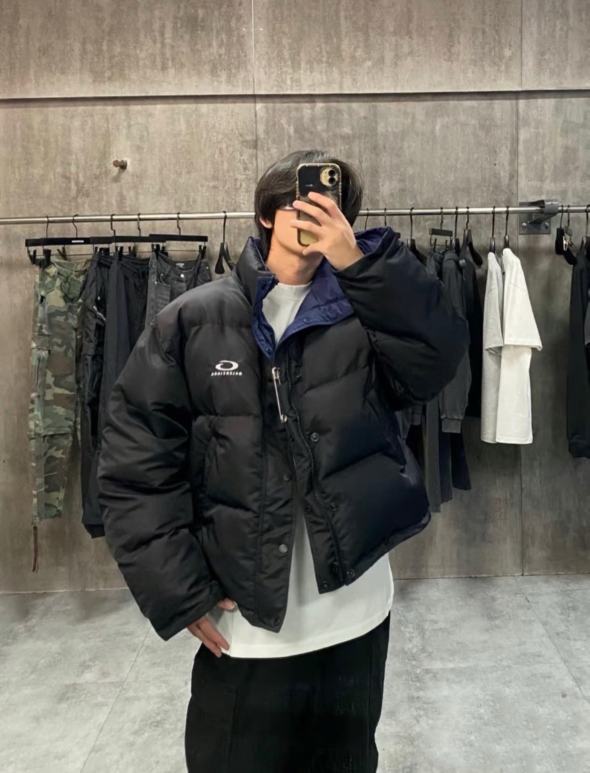 Balanciag@ Reversible Pin-Detail Down Jacket