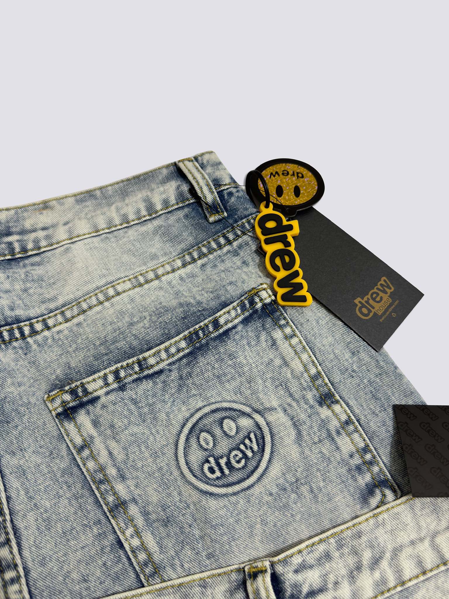 Drew House Smiley Face Digital Picture Sticker Stitching Jeans