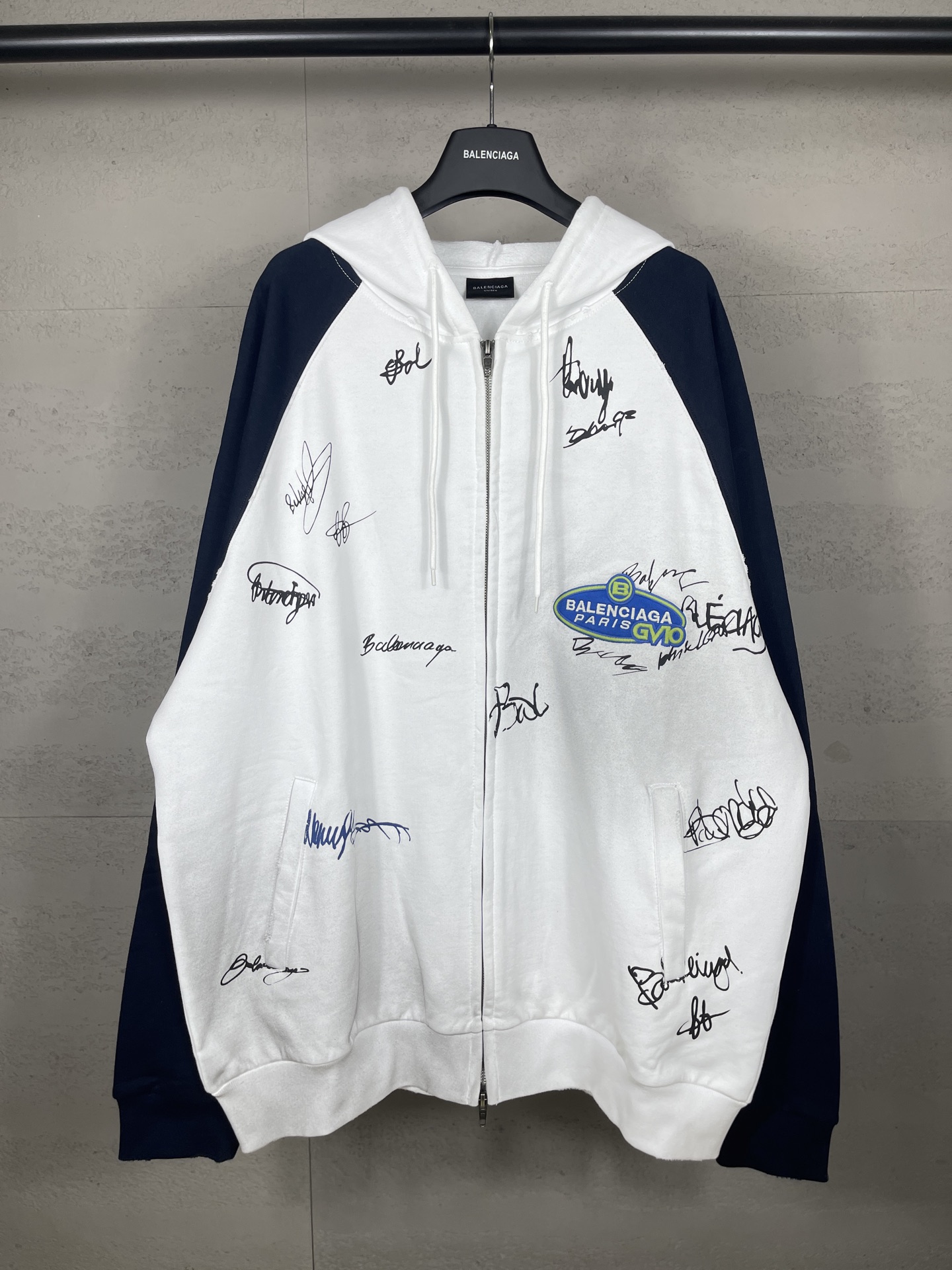 Balanciag@ Signature Print Hand-Painted Graffiti Cardigan Hoodie FW26